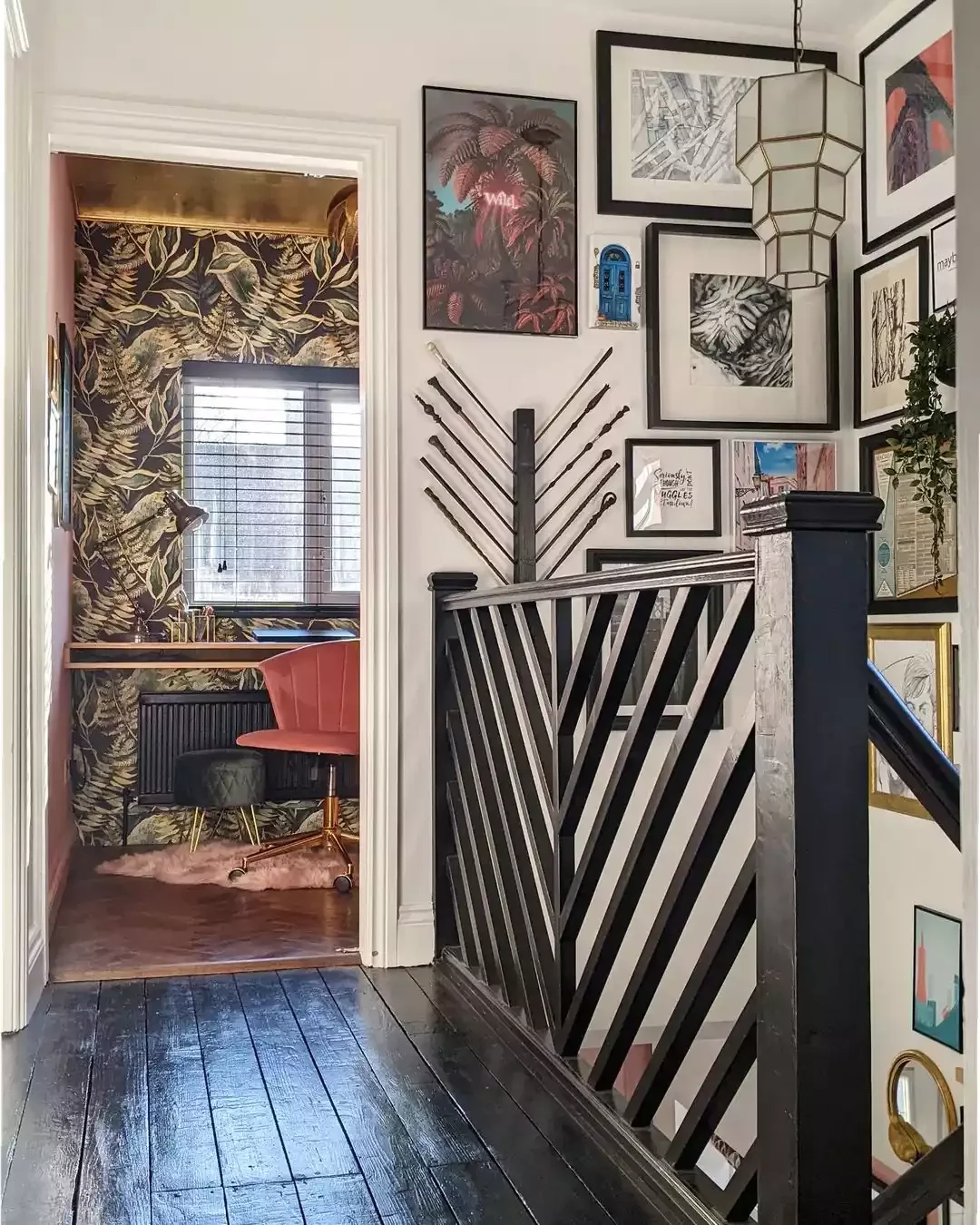30 Creative Staircase Wall Decorating Ideas That Will Transform Your Space 3 Try an Eclectic Approach