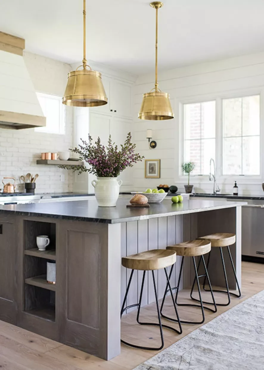 101 Kitchen Island Ideas That Will Transform Your Cooking Space 26 Tucked Away Open Shelving