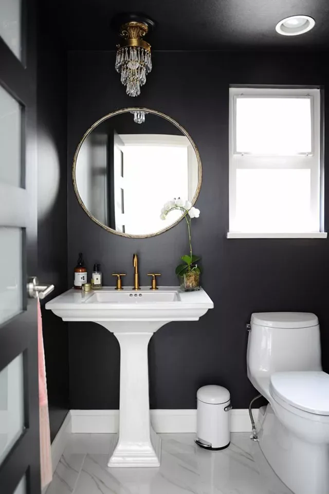 31 Stunning Black Bathroom Ideas That Create the Ultimate Stylish Retreat 8 Use Bronze Accents