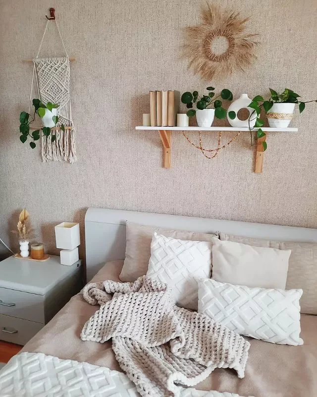 37 Beautiful Aesthetic Bedroom Ideas to Transform Your Space 14 Use Macrame and Wallpaper for Texture