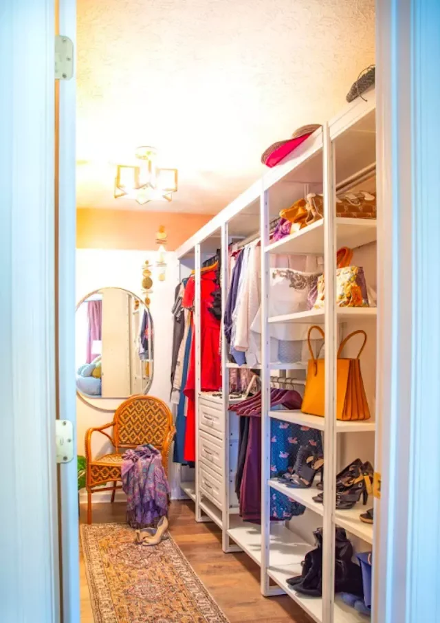 22 Clever Small Walk-In Closet Ideas That Will Transform Your Storage Space Use Standalone Shelving