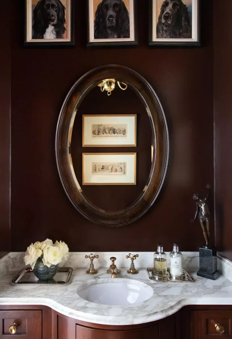 50 Dramatic Dark Bathroom Ideas to Transform Your Space 22 Use a Dark Purple-Brown Paint