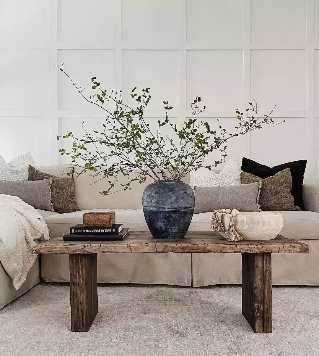 40 Cozy Country Living Room Ideas That Create Instant Warmth 24 Use a Rustic Bench as a Coffee Table