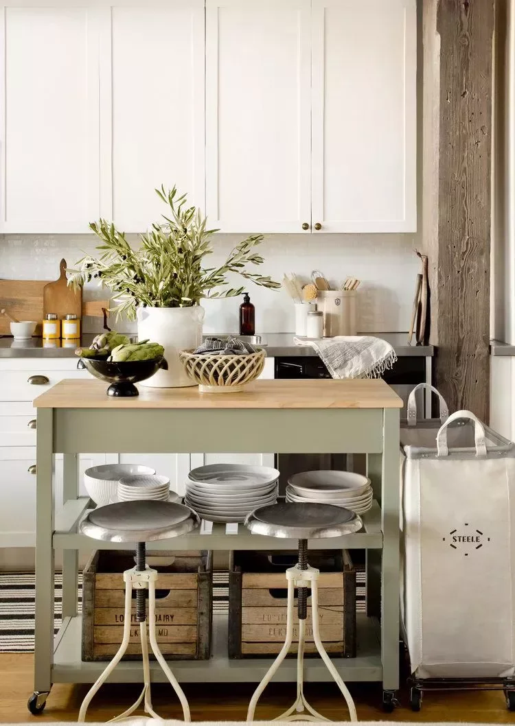 21 Narrow Kitchen Design Ideas to Transform Your Long Space 5 Use a Table as a Kitchen Island