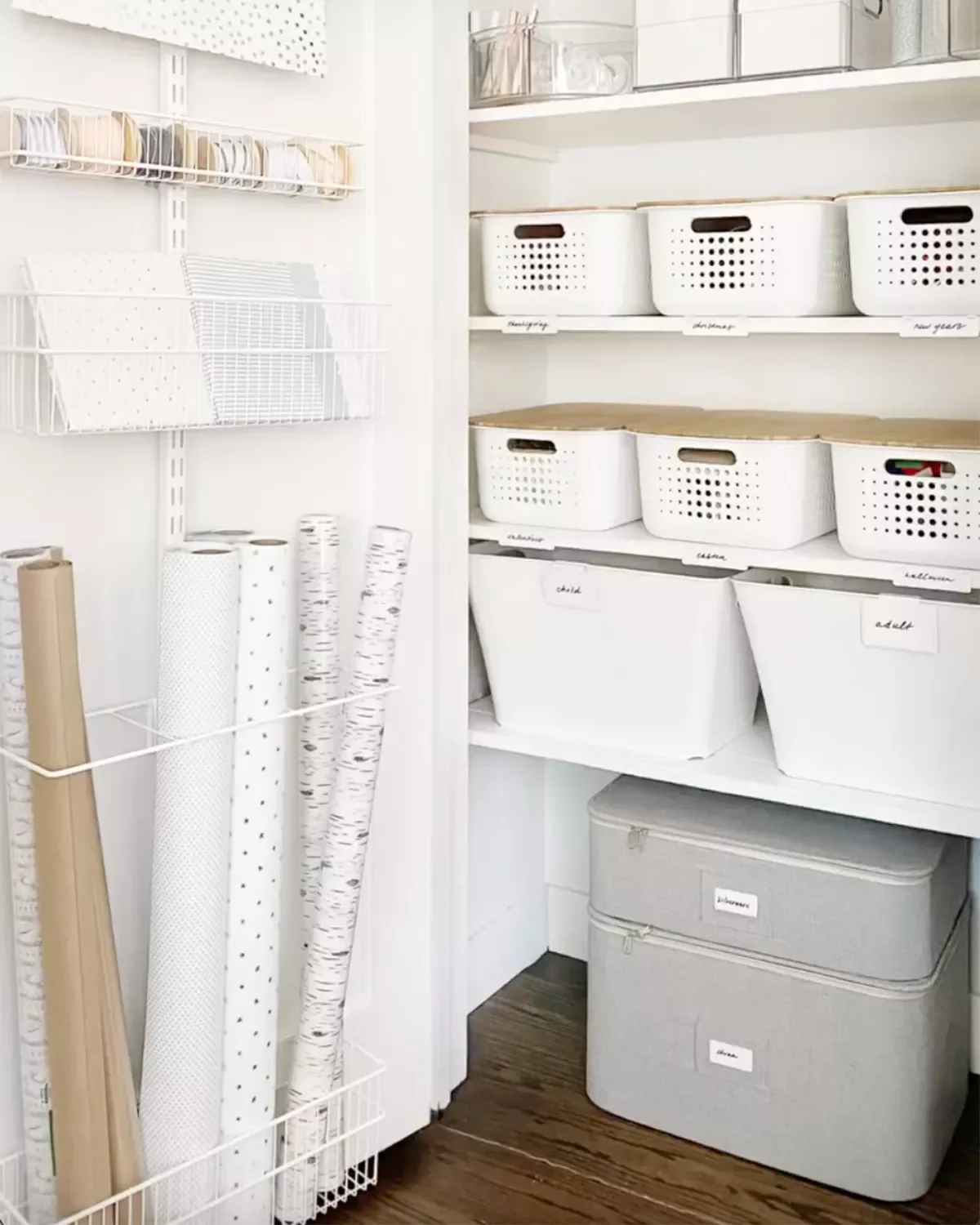 18 Creative Gift Wrap Storage Solutions That Banish Holiday Clutter Use a Tiered Organizer