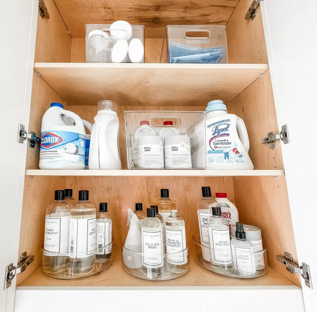 42 Brilliant Laundry Room Organization Solutions to Try This Season Use a Turntable