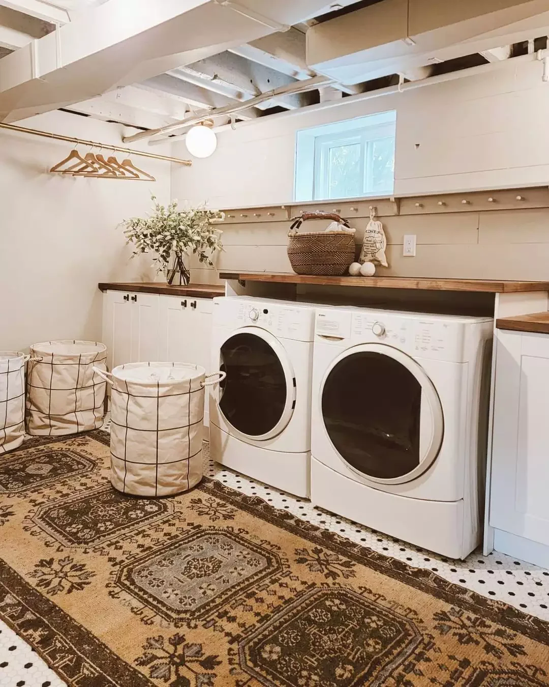 26 Creative Basement Laundry Room Ideas to Transform Your Space Use a Vintage-Style Rug