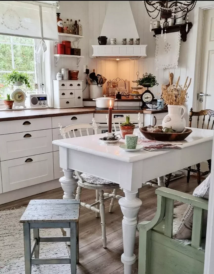 30 Charming Cottagecore Kitchen Design Ideas to Transform Your Space 13 Utilize Shabby Chic Pieces