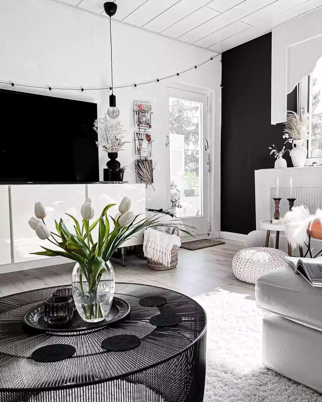 30 Stunning Black and White Living Room Ideas That Will Transform Your Space 24 Vary Textures and Materials
