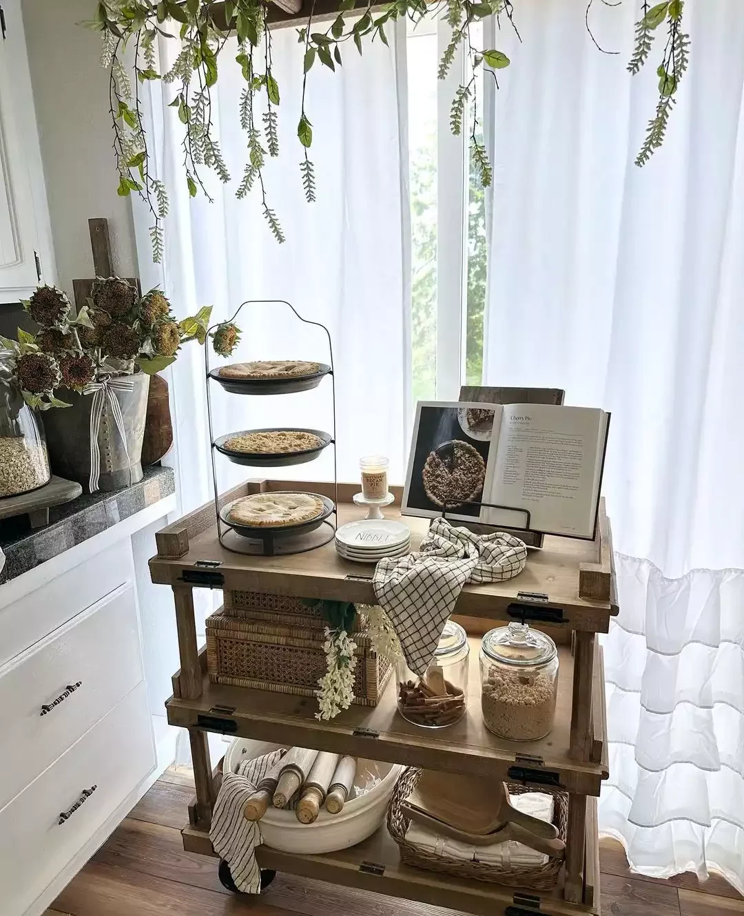 68 Charming Farmhouse Kitchen Ideas That Never Go Out of Style Versatile Side Cart