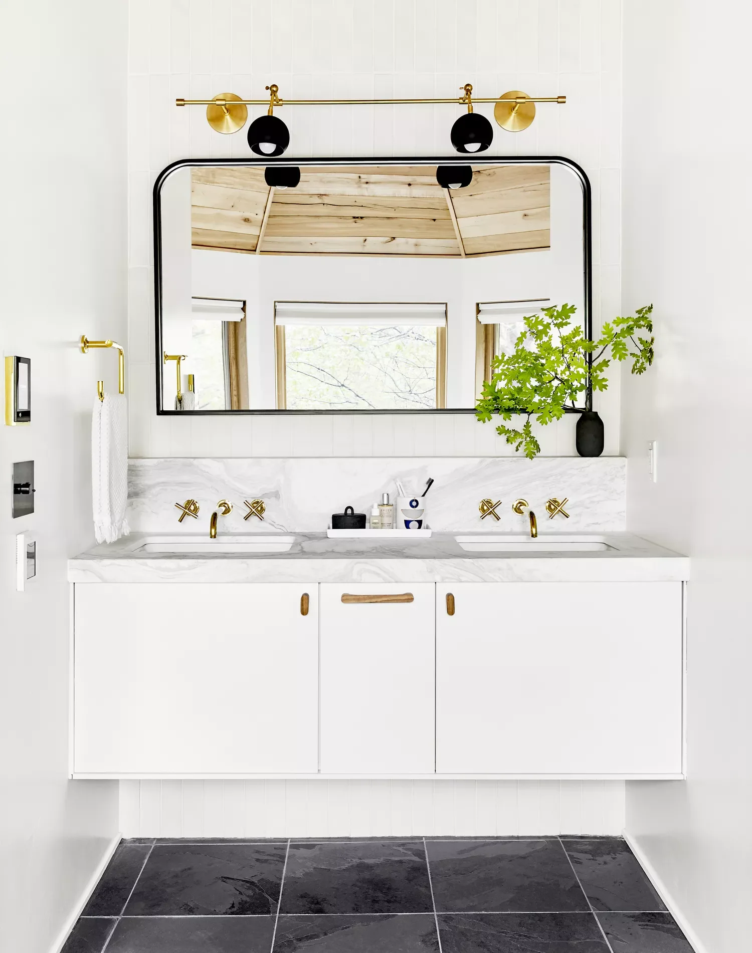 25 Compact Bathroom Vanity Ideas That Maximize Style and Storage 15 Wall to Wall Floating Vanity