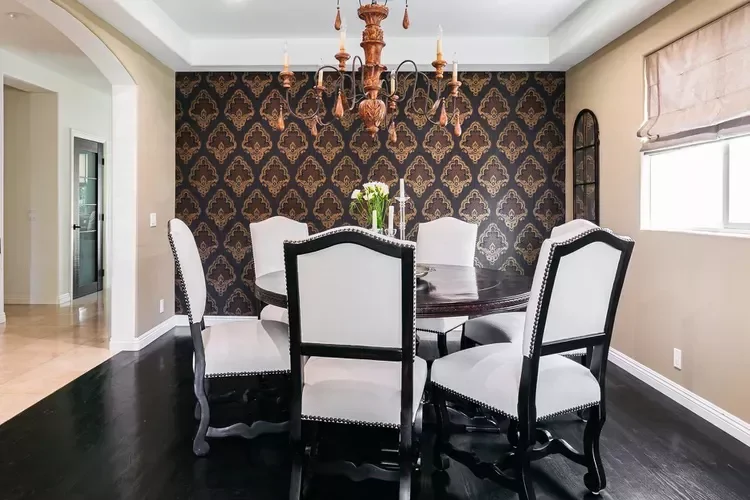 40 Stunning Black Dining Room Ideas to Transform Your Space 23 Wallpaper an Accent Wall