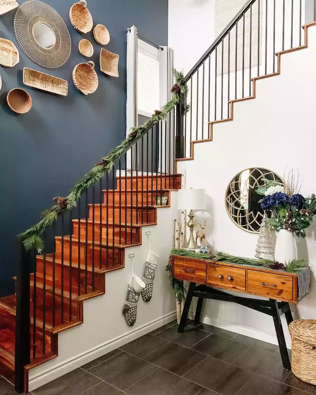 25 Charming Farmhouse Stair Railing Ideas to Transform Your Home 14 Warm Up Your Railings in Winter
