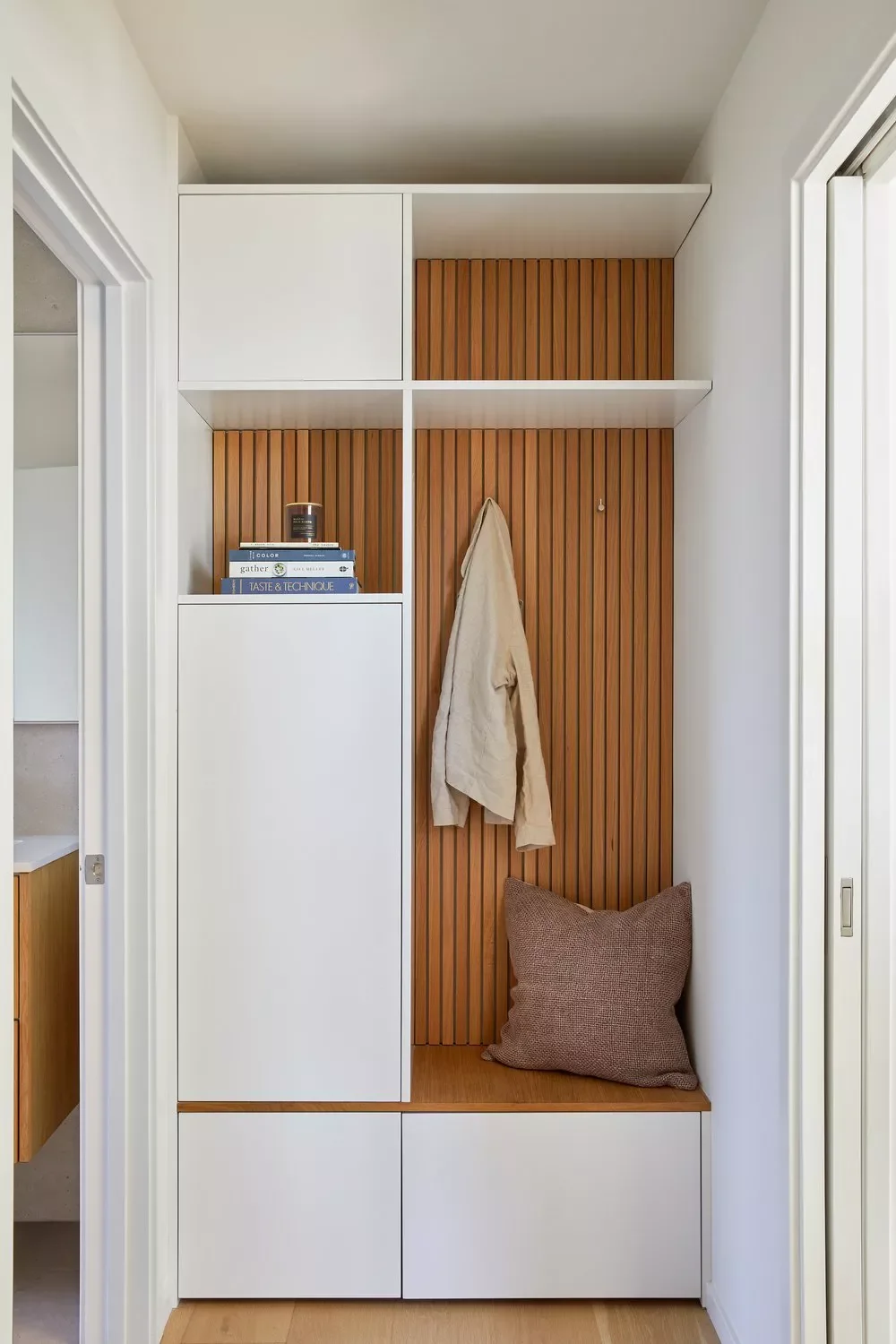 55 Wood Slat Wall Accent Ideas That Make Any Room Look Incredible Warm Up a Mini Mudroom