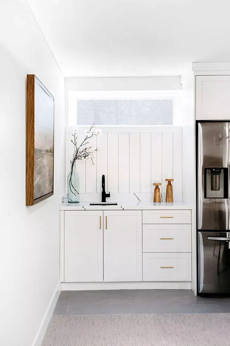 59 Timeless White Kitchen Design Ideas That Never Go Out of Style White Basement Kitchenette