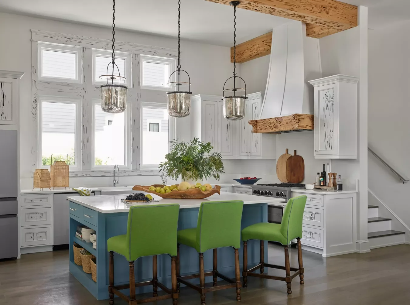 White Cabinetry and Wooden Beams
