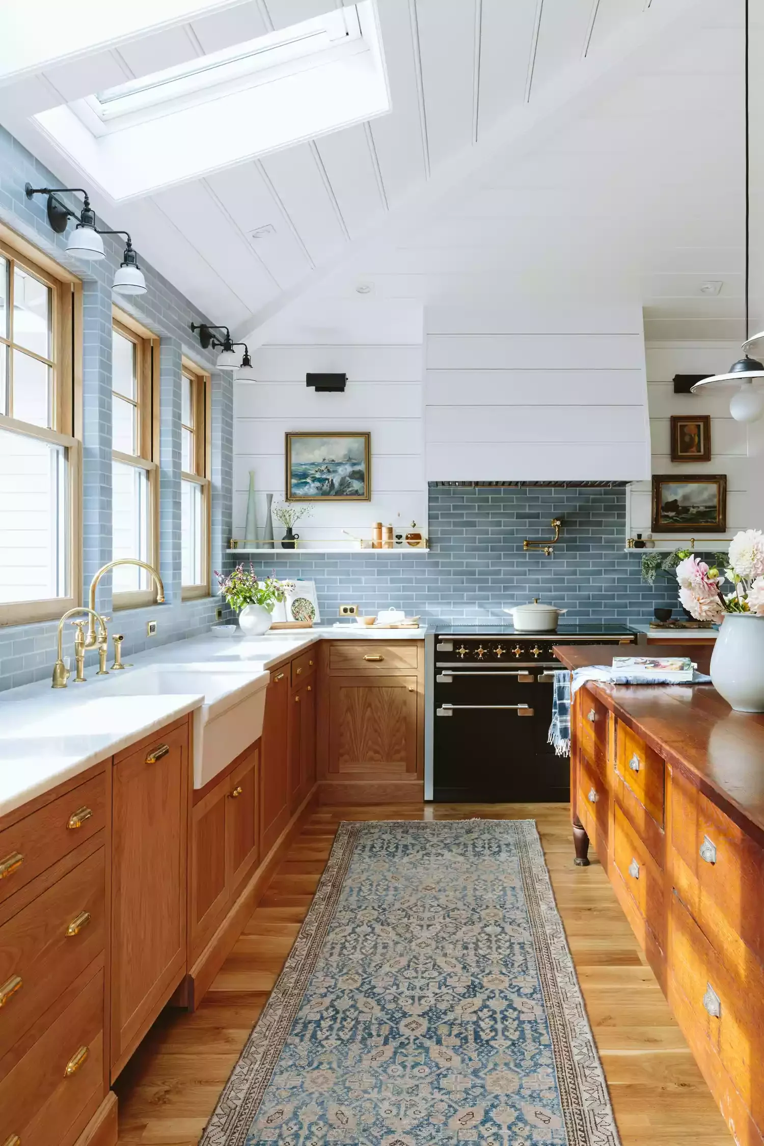 White Cladding and Custom Oak Cabinetry