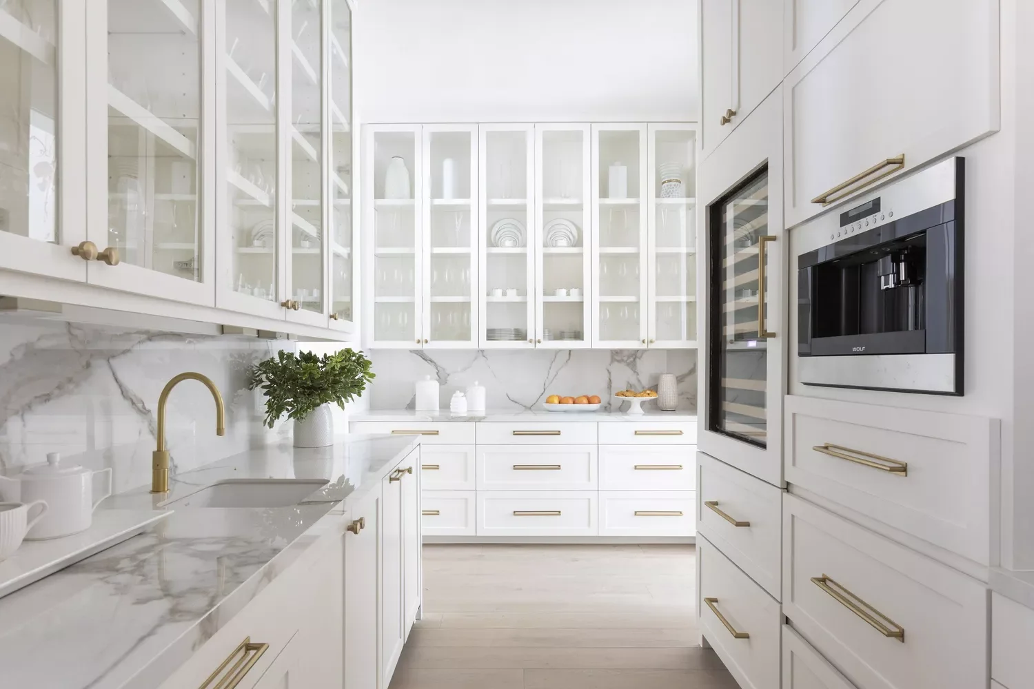 59 Timeless White Kitchen Design Ideas That Never Go Out of Style White Glass-Front Cabinetry