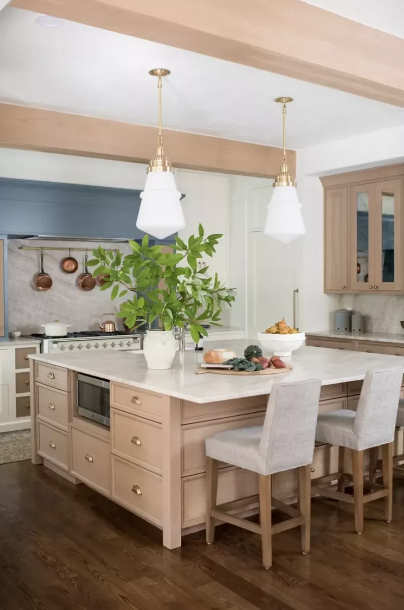 White Oak Cabinets and White Stone Counters