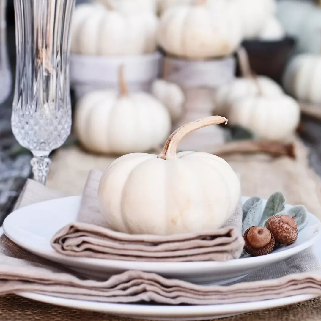 62 Stunning Thanksgiving Table Ideas That Will Wow Your Guests 51 White Pumpkin Place Setting