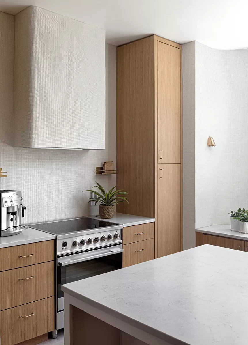 White Vent Hood With Wooden Cabinetry