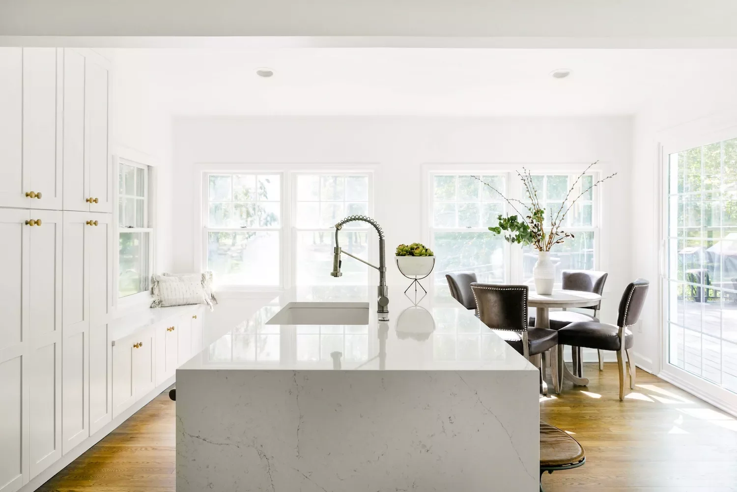59 Timeless White Kitchen Design Ideas That Never Go Out of Style White Waterfall Island
