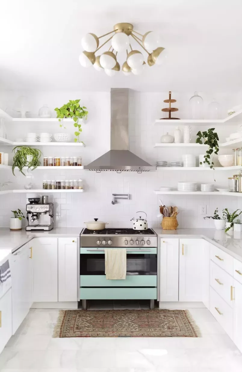 35 Stunning White and Gold Kitchen Designs for Ultimate Luxury White and Gold Kitchen With Open Shelving