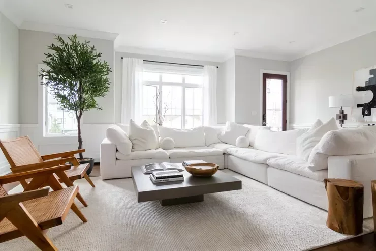 37 Timeless Neutral Living Room Ideas That Create Cozy, Stylish Spaces 18 White and Wood Accents
