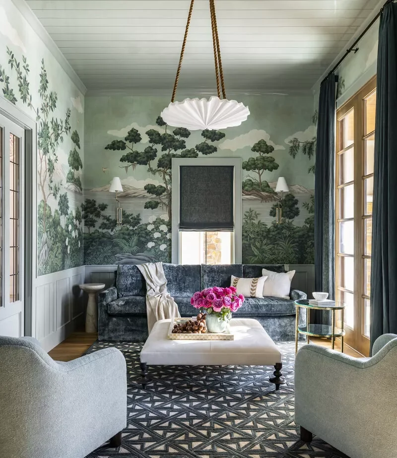 36 Beautiful Wainscoting Ideas to Transform Your Home's Style 18 With a Wallpaper Mural