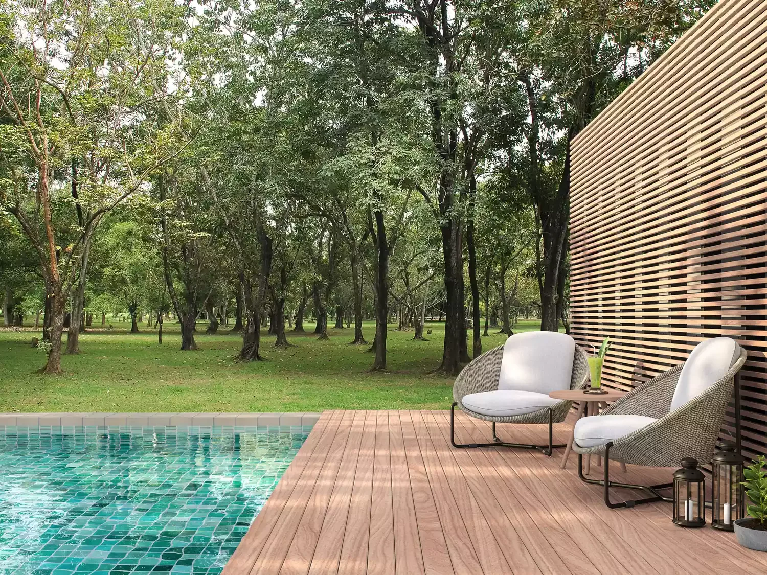 26 Beautiful Pool Barrier Ideas to Transform Your Backyard 13 Wood Lath Accent Wall