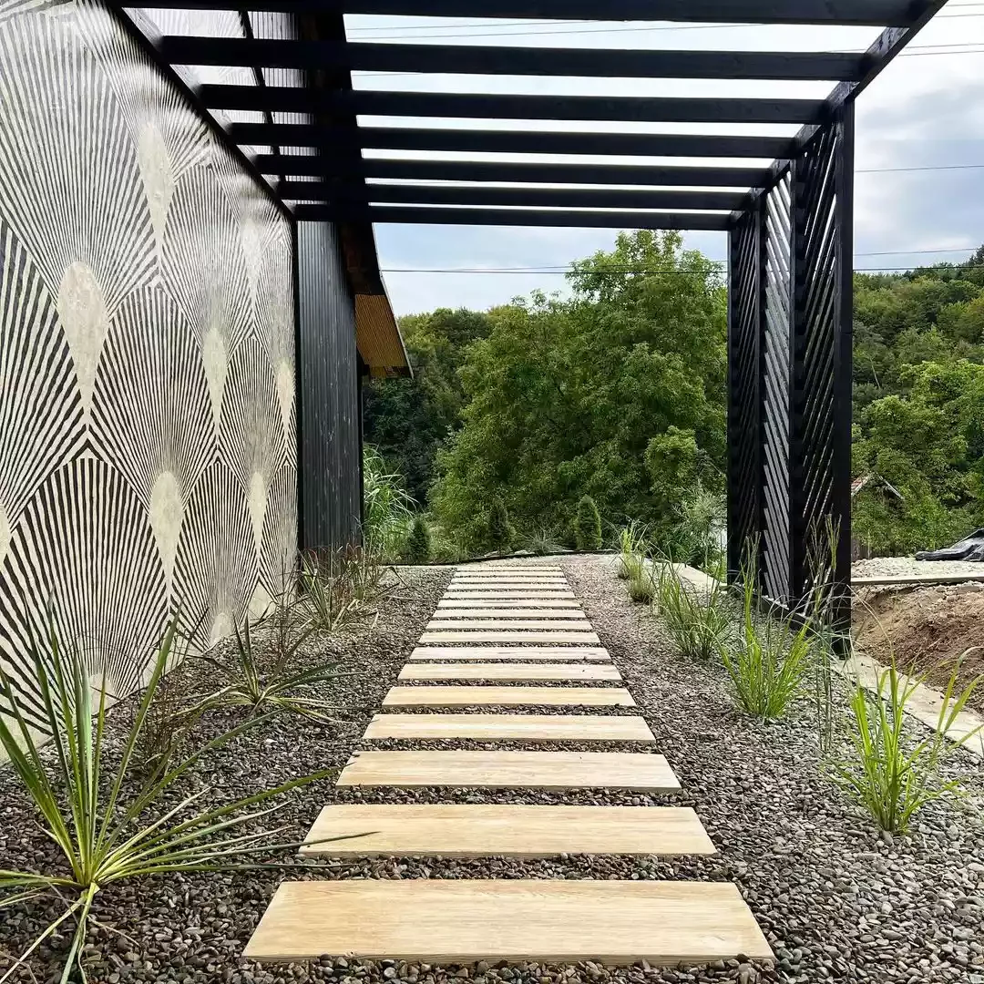45 Beautiful Backyard Pathway Ideas to Transform Your Outdoor Space Wood Plank Walkway
