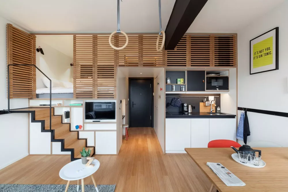28 Space-Saving Loft Bedroom Ideas That Will Transform Your Small Space 3 Wood Slat Loft Bedroom