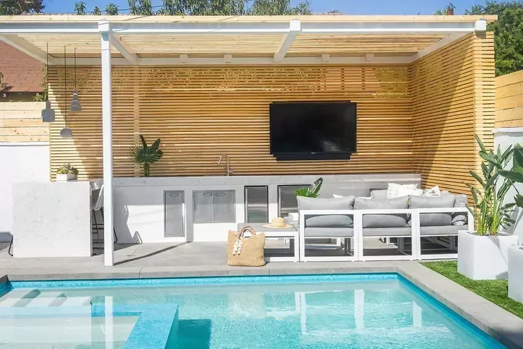 22 Stunning Pool Cabana Ideas to Transform Your Backyard Into a Luxury Resort 3 Wood Slat Pool Cabana