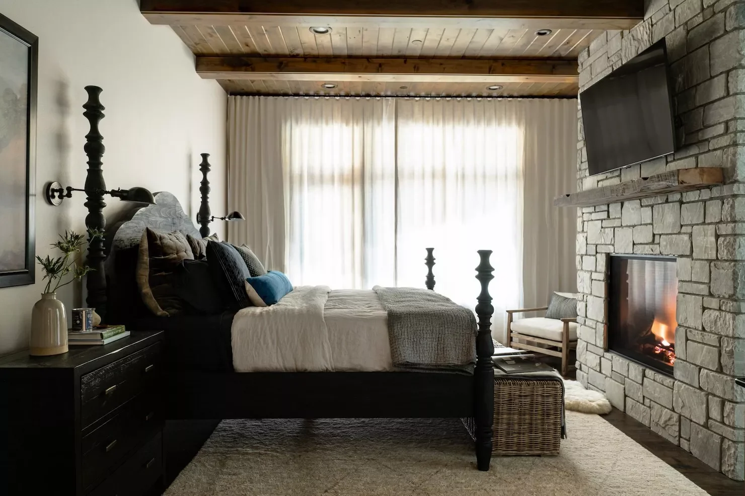 49 Stunning Farmhouse Bedroom Designs That Will Transform Your Space 23 Wood and Stone Finishes