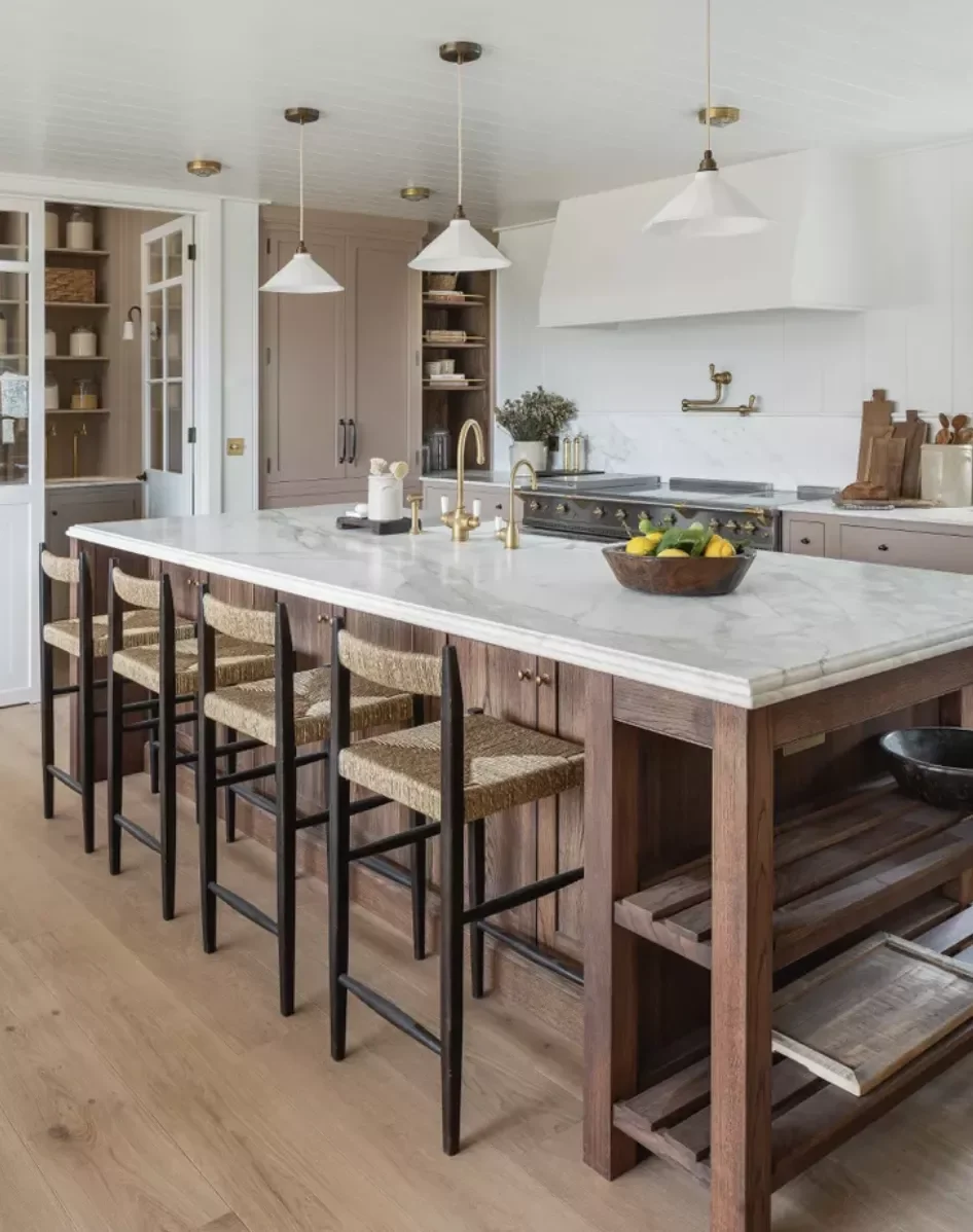 Wooden Storage Island and White Fixtures