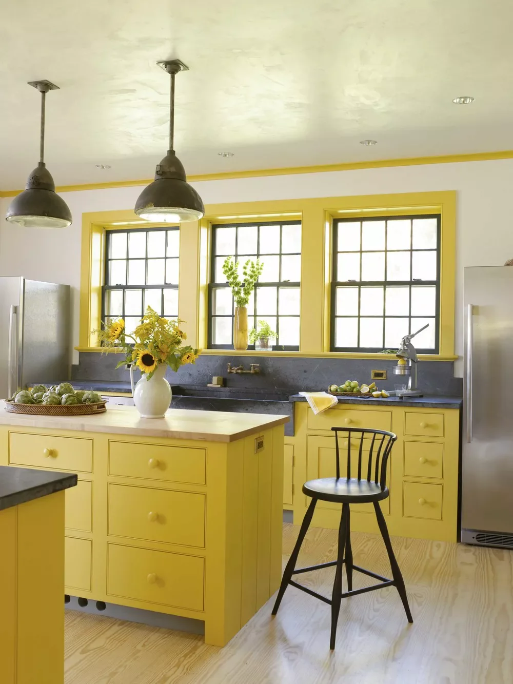 19 Stunning Soapstone Countertop Ideas That Will Transform Your Kitchen 9 Yellow With Soapstone and Butcher Block